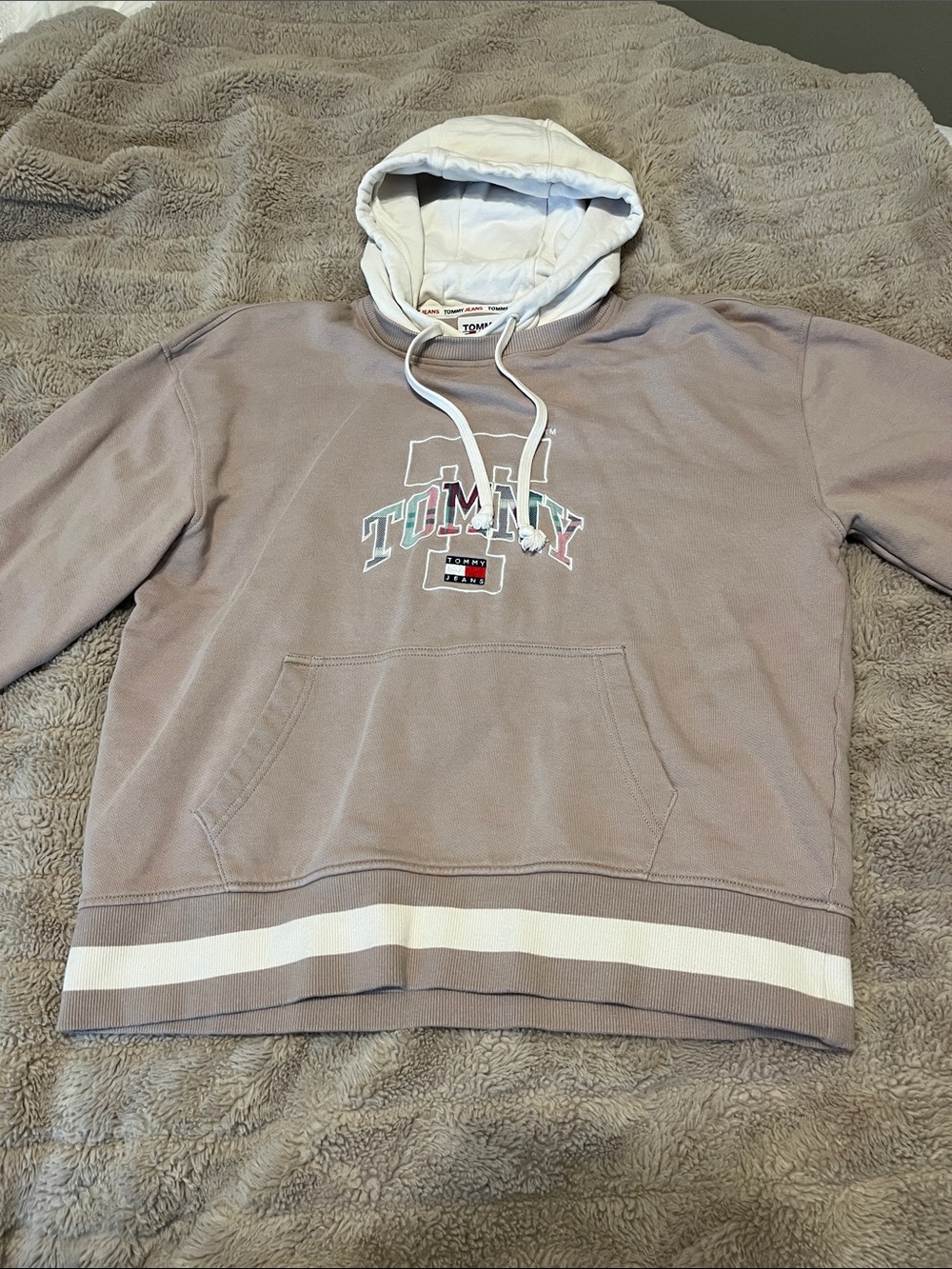 Tommy Hilfiger Taupe Pullover Hoodie with White Hood